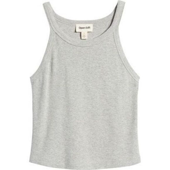 Open Edit Medium Grey Ribbed Crop Racerback Tank Top - Picture 1 of 6